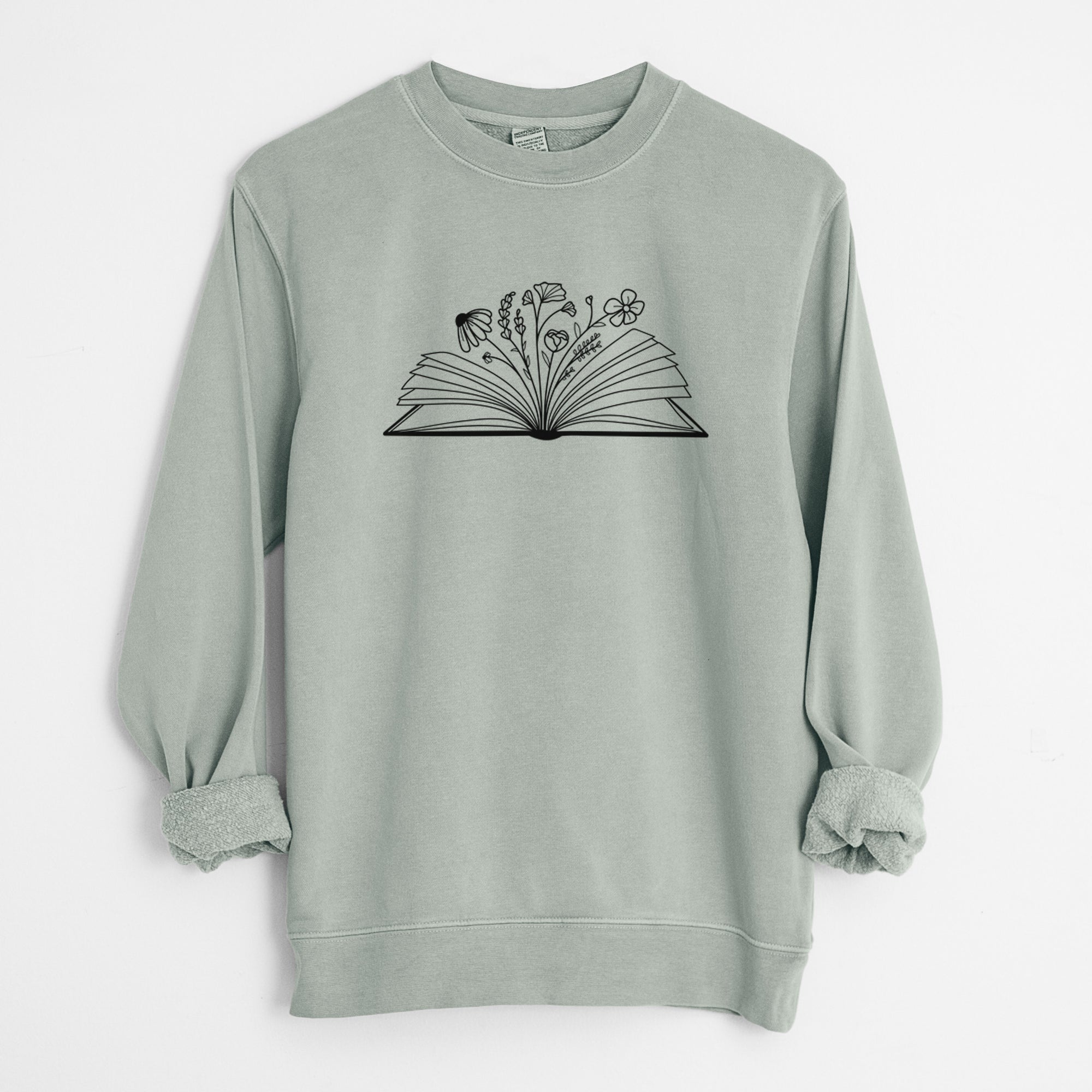 Floral Open Book - Unisex Pigment Dyed Crew Sweatshirt