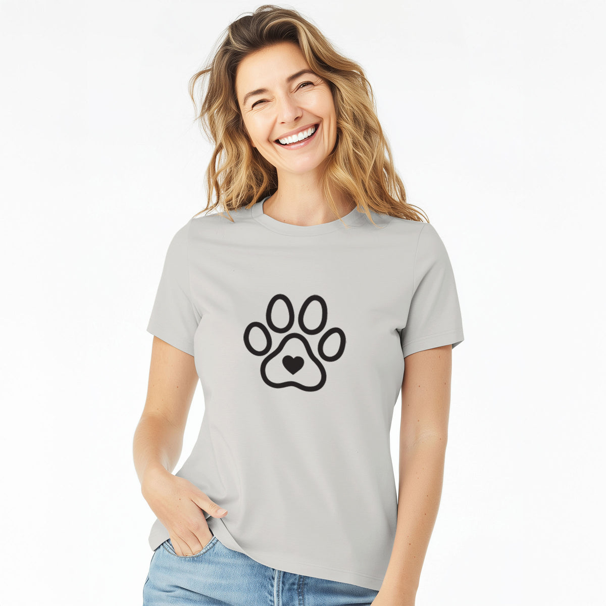 Paw with Heart - Women's Lightweight Relaxed Fit 100% Cotton Crewneck