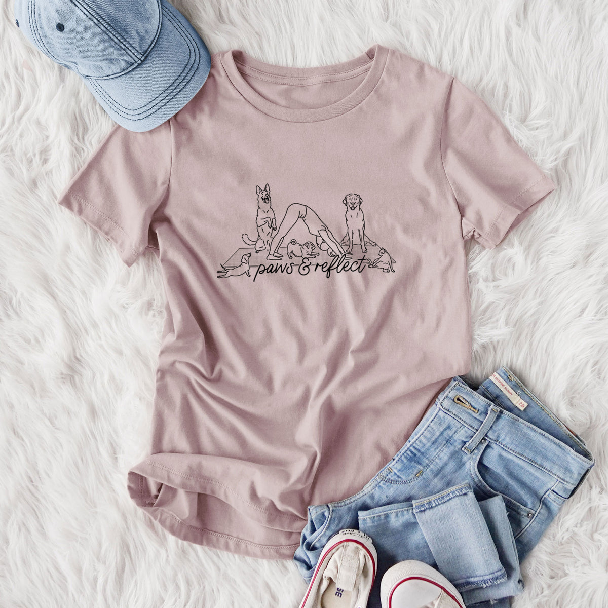 Paws and Reflect - Yoga with Dogs - Women's Lightweight Relaxed Fit 100% Cotton Crewneck