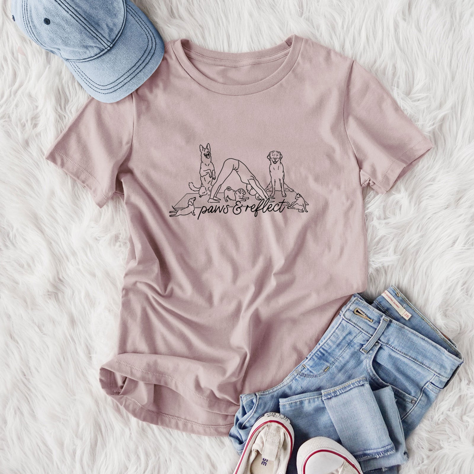 Paws and Reflect - Yoga with Dogs - Women's Lightweight Relaxed Fit 100% Cotton Crewneck