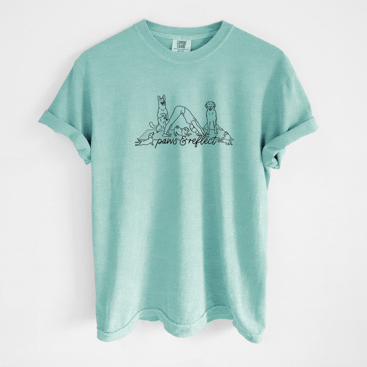 Paws and Reflect - Yoga with Dogs - Unisex Comfort Colors Garment-Dyed Heavyweight T-shirt in Chalky Mint