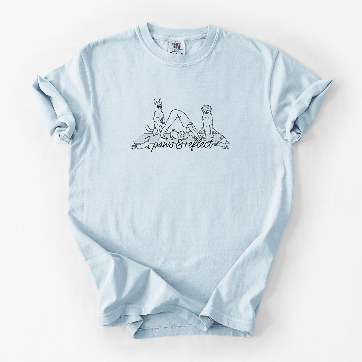 Paws and Reflect - Yoga with Dogs - Unisex Comfort Colors Garment-Dyed Heavyweight T-shirt in Chambray