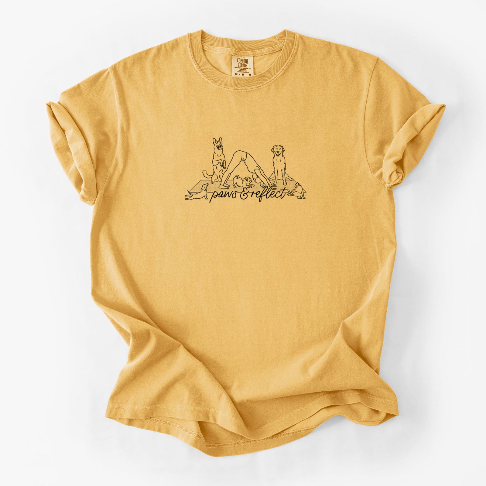 Paws and Reflect - Yoga with Dogs - Unisex Comfort Colors Garment-Dyed Heavyweight T-shirt in Golden Wheat