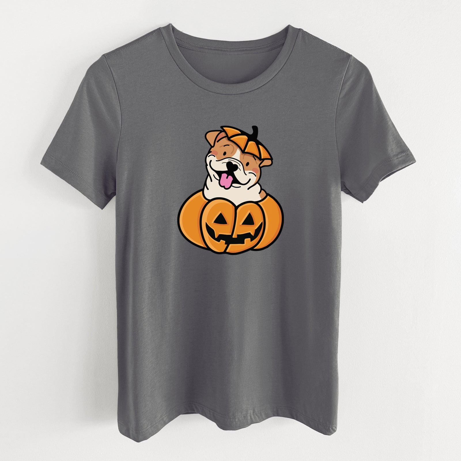 Pumpkin Pup - English Bulldog - Women's Lightweight Relaxed Fit 100% Cotton Crewneck