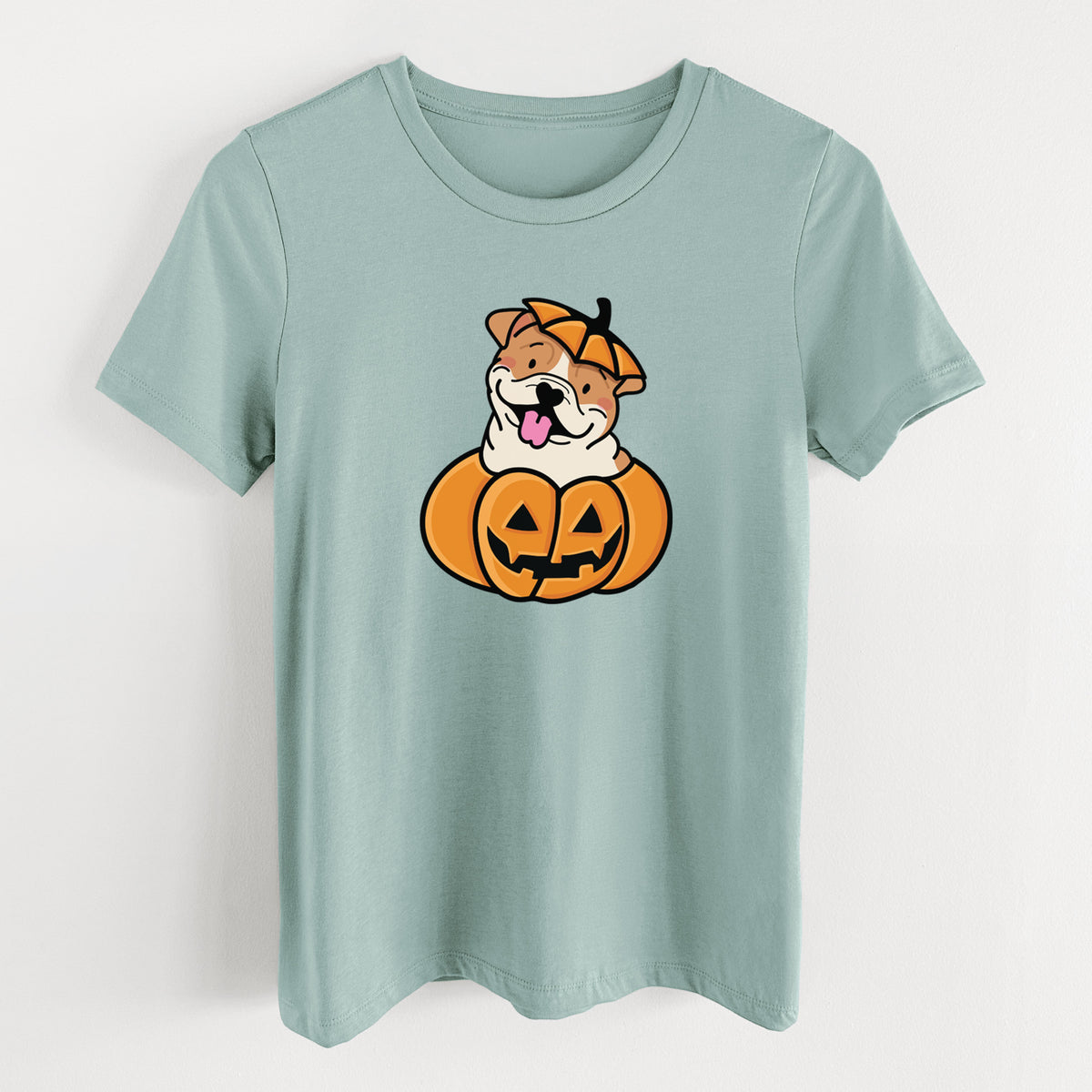 Pumpkin Pup - English Bulldog - Women's Lightweight Relaxed Fit 100% Cotton Crewneck