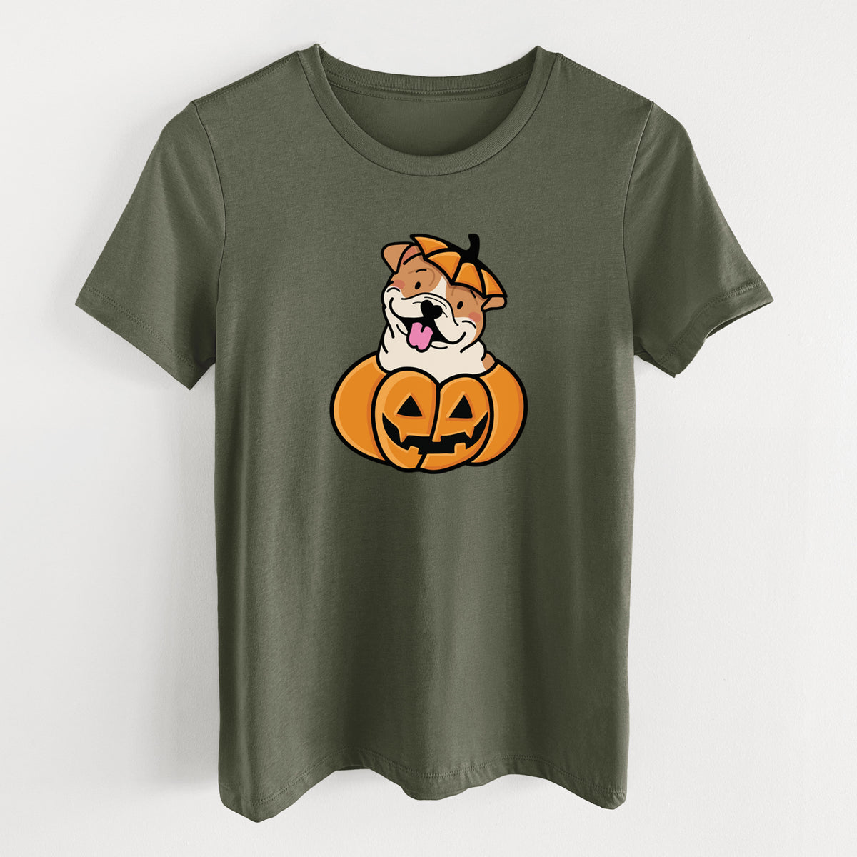 Pumpkin Pup - English Bulldog - Women's Lightweight Relaxed Fit 100% Cotton Crewneck