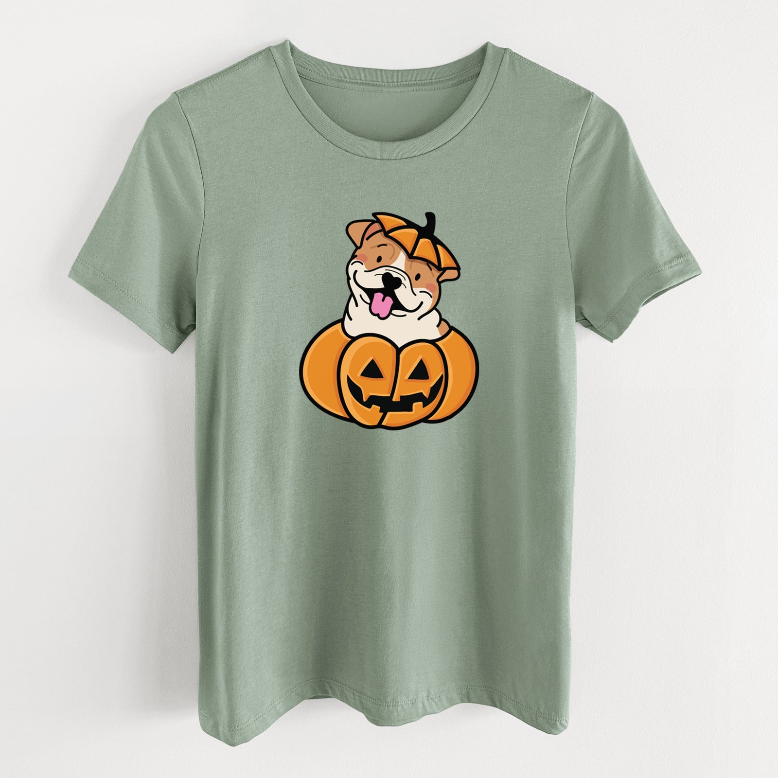 Pumpkin Pup - English Bulldog - Women's Lightweight Relaxed Fit 100% Cotton Crewneck