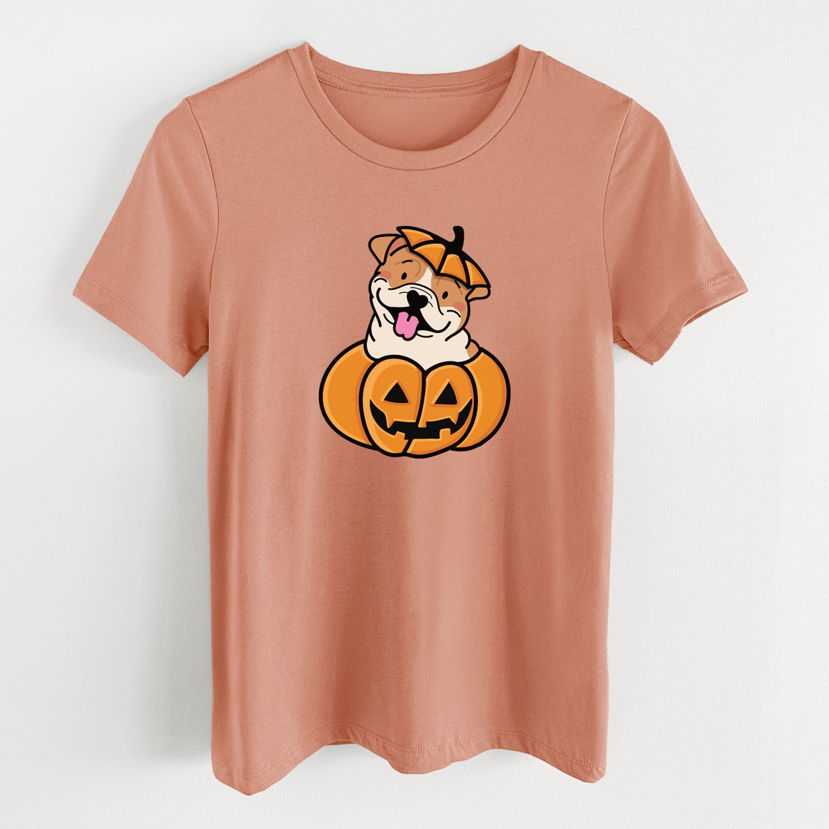 Pumpkin Pup - English Bulldog - Women's Lightweight Relaxed Fit 100% Cotton Crewneck