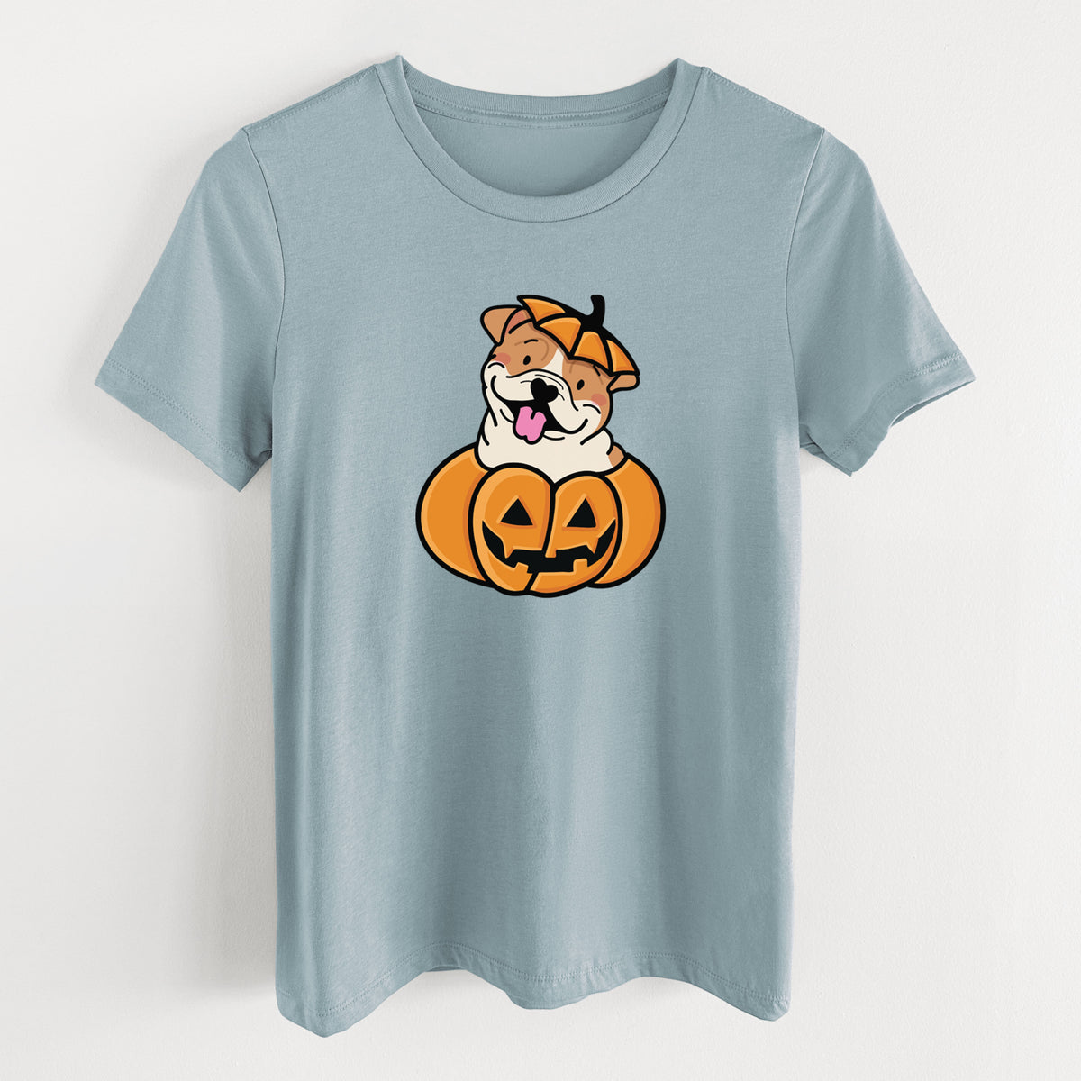 Pumpkin Pup - English Bulldog - Women's Lightweight Relaxed Fit 100% Cotton Crewneck