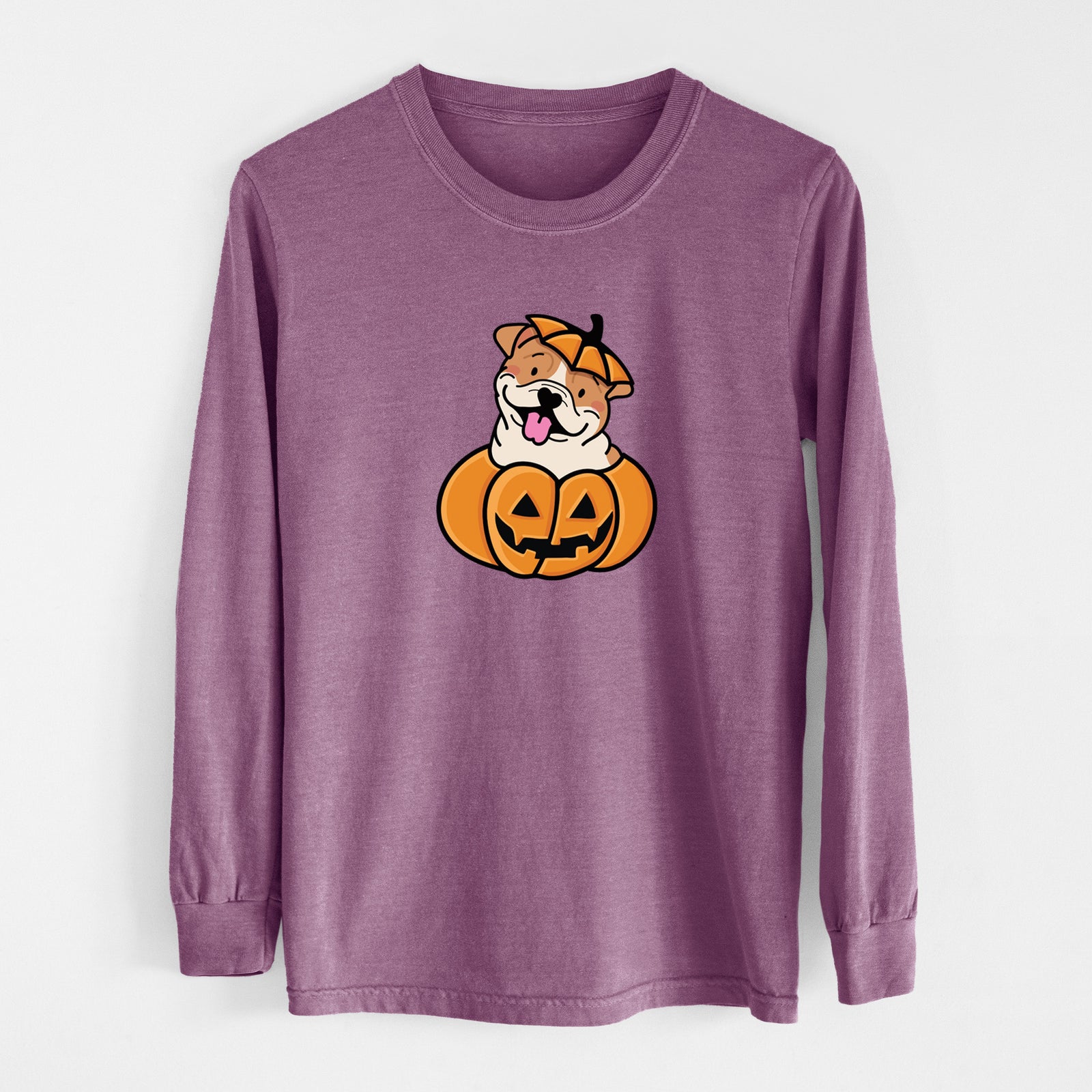 Pumpkin Pup - English Bulldog - Heavyweight 100% Cotton Long Sleeve