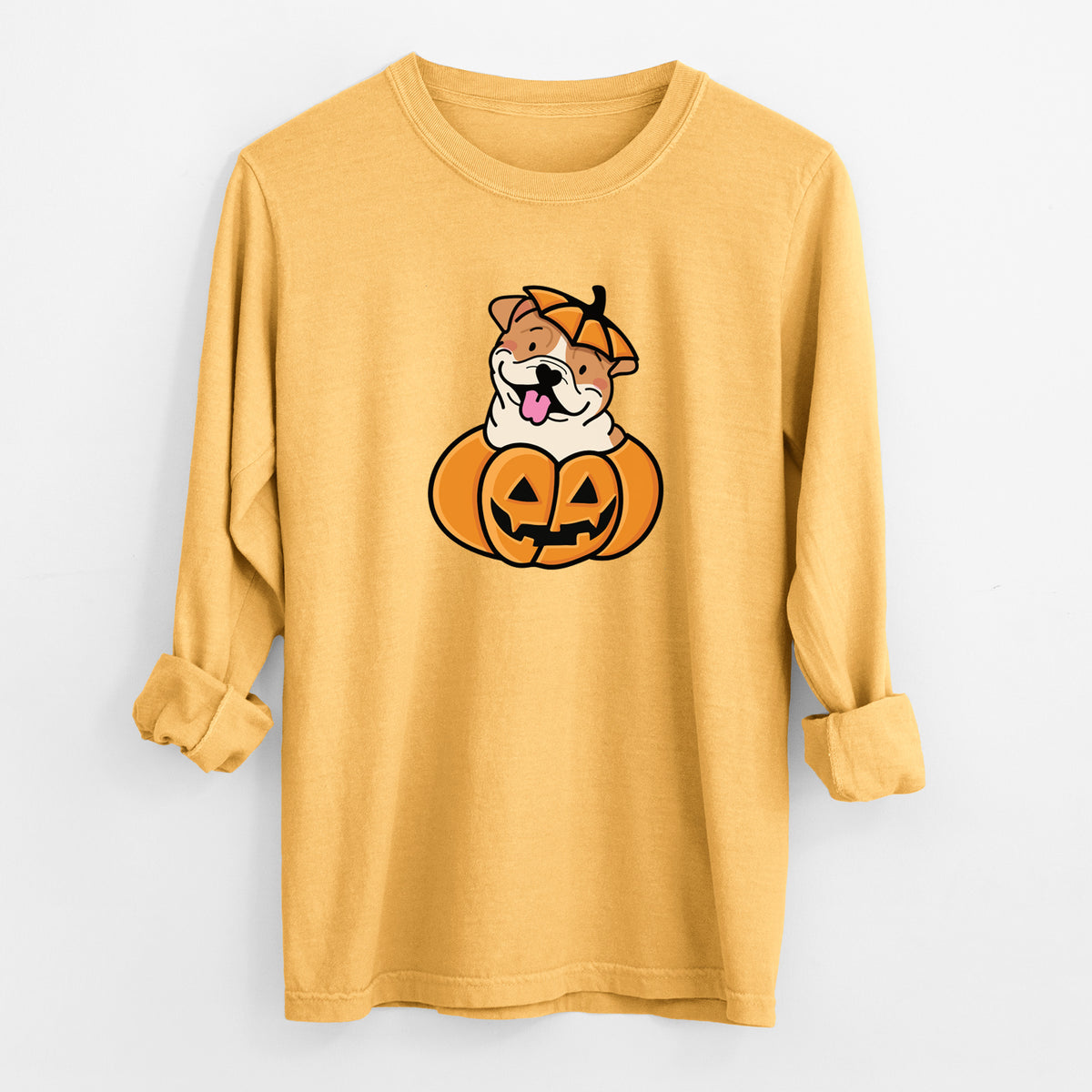 Pumpkin Pup - English Bulldog - Heavyweight 100% Cotton Long Sleeve