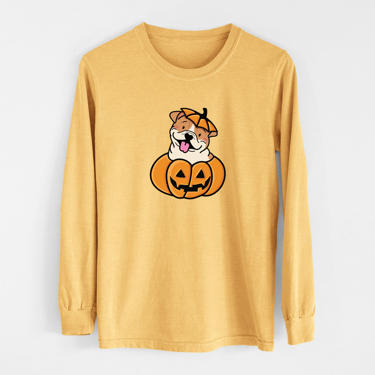 Pumpkin Pup - English Bulldog - Heavyweight 100% Cotton Long Sleeve