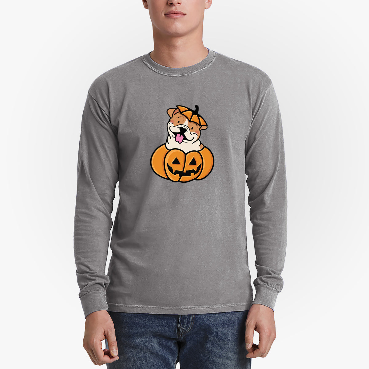 Pumpkin Pup - English Bulldog - Heavyweight 100% Cotton Long Sleeve