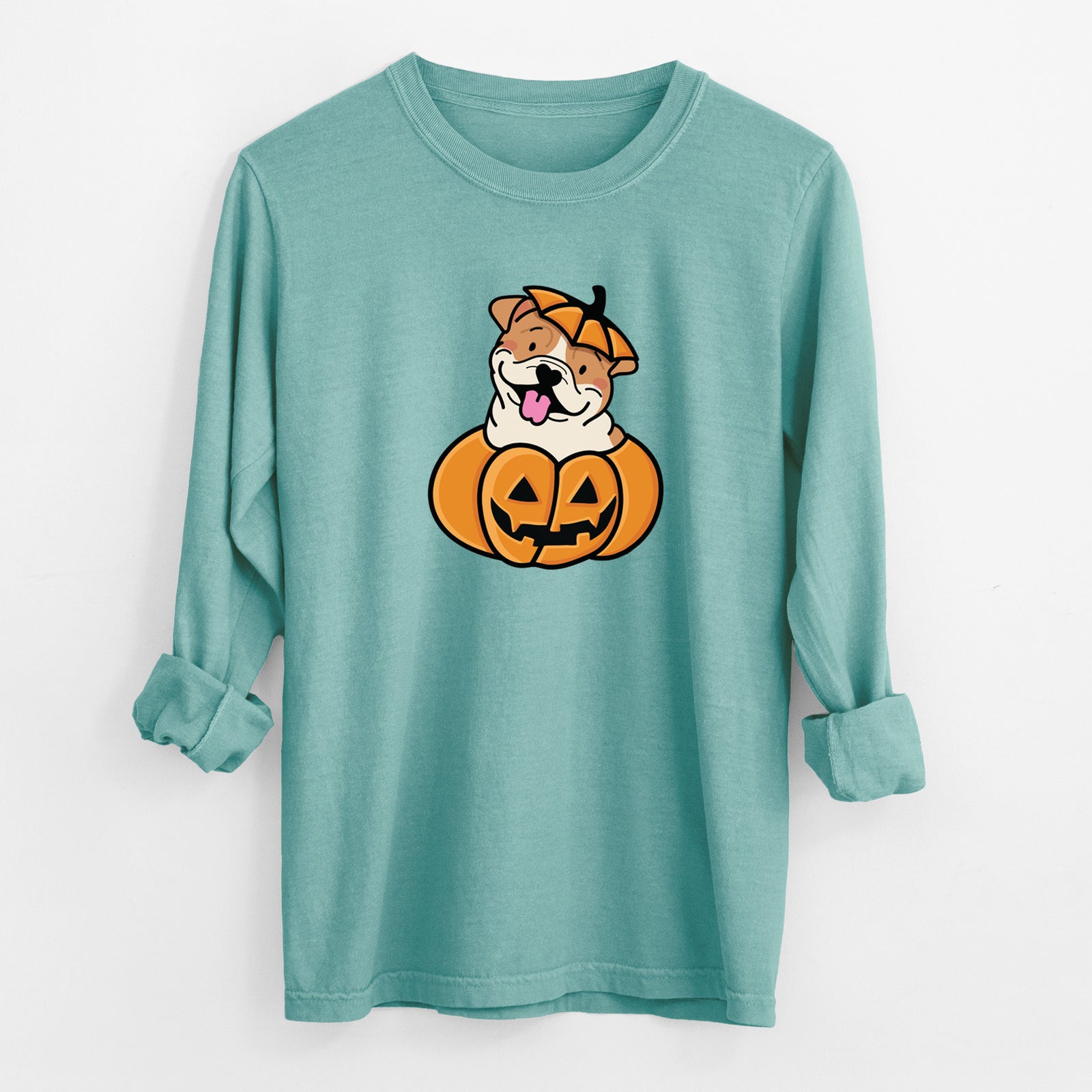 Pumpkin Pup - English Bulldog - Heavyweight 100% Cotton Long Sleeve