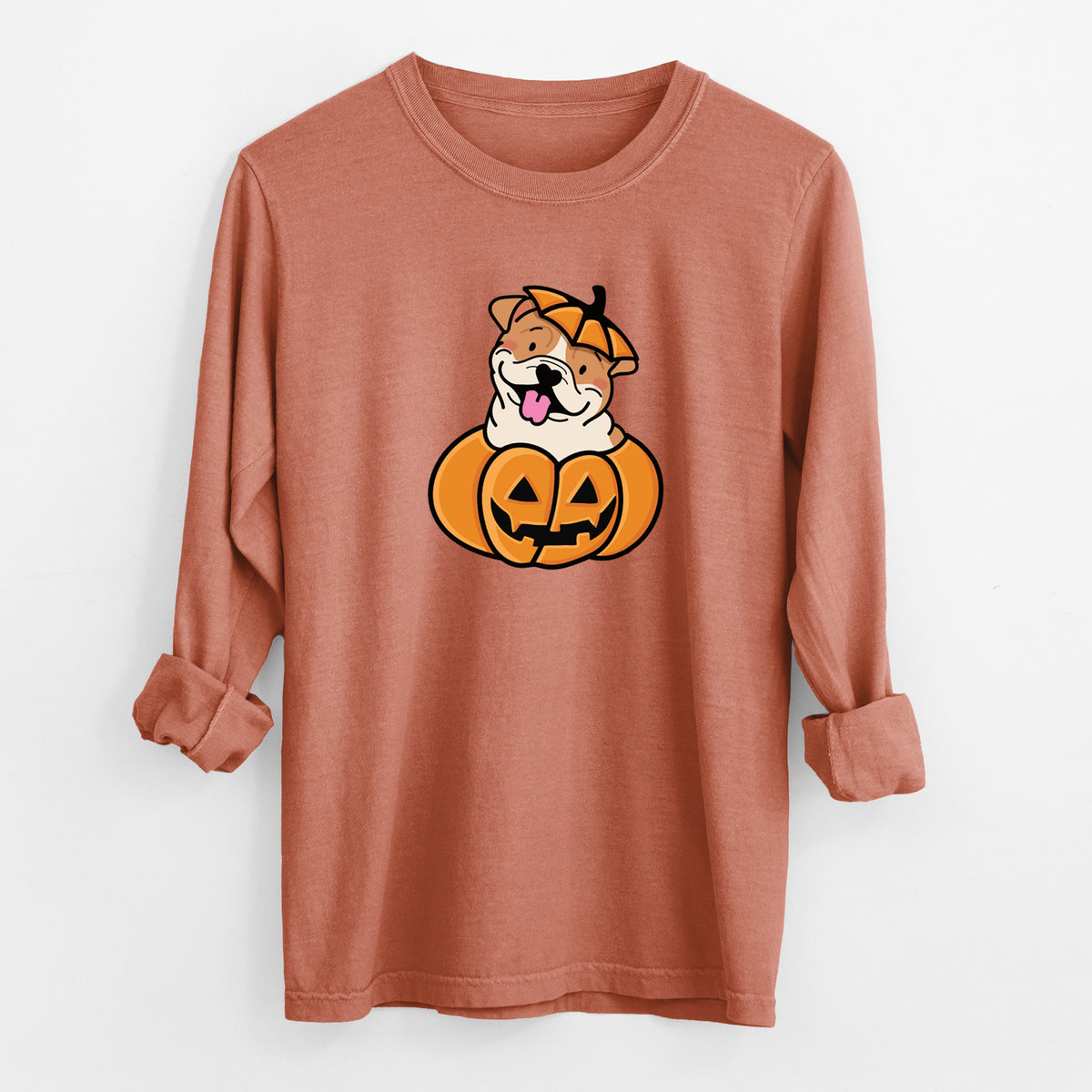 Pumpkin Pup - English Bulldog - Heavyweight 100% Cotton Long Sleeve