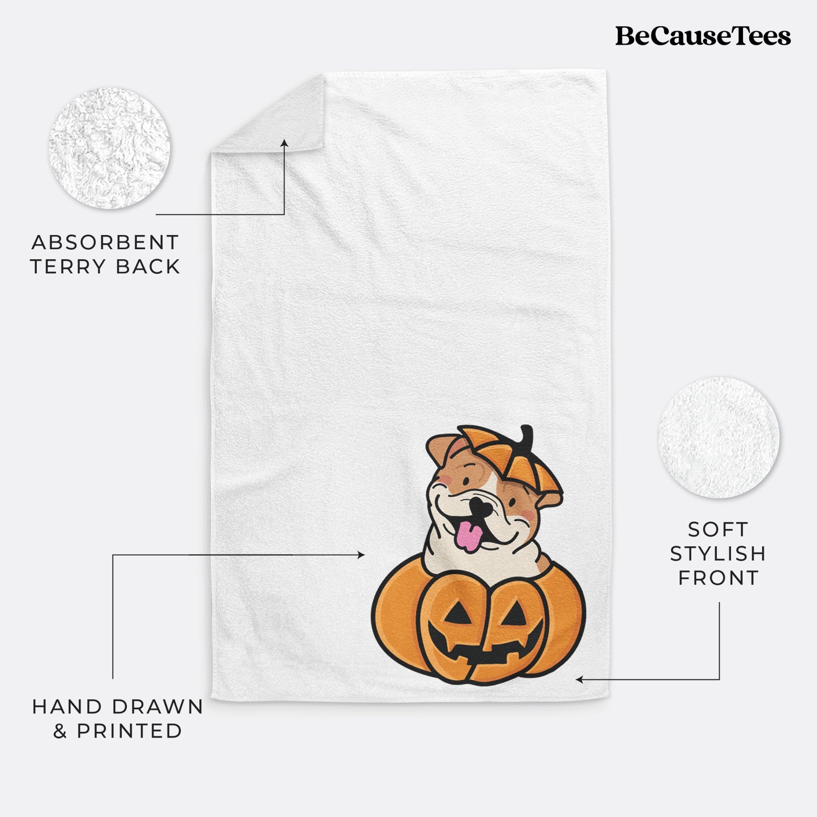 Pumpkin Pup - English Bulldog Hand Towel
