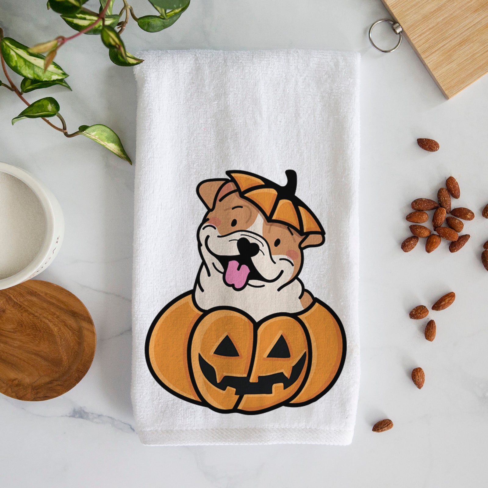 Pumpkin Pup - English Bulldog Hand Towel