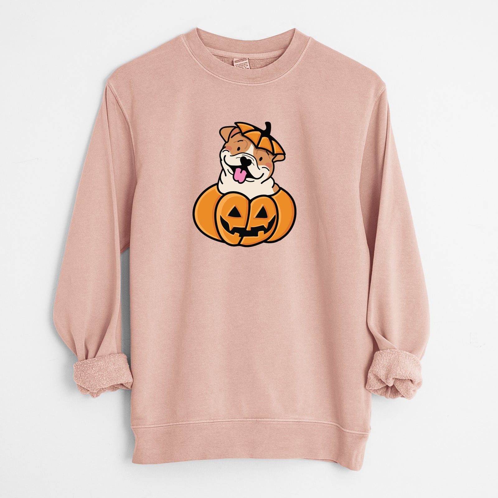 Pumpkin Pup - English Bulldog - Unisex Pigment Dyed Crew Sweatshirt