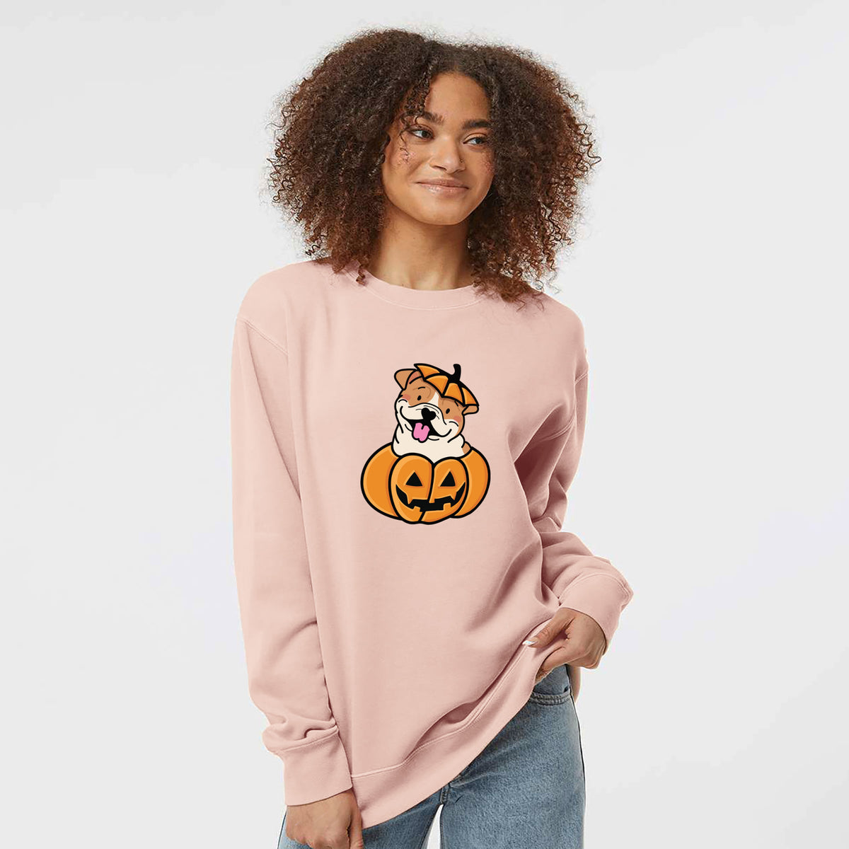 Pumpkin Pup - English Bulldog - Unisex Pigment Dyed Crew Sweatshirt