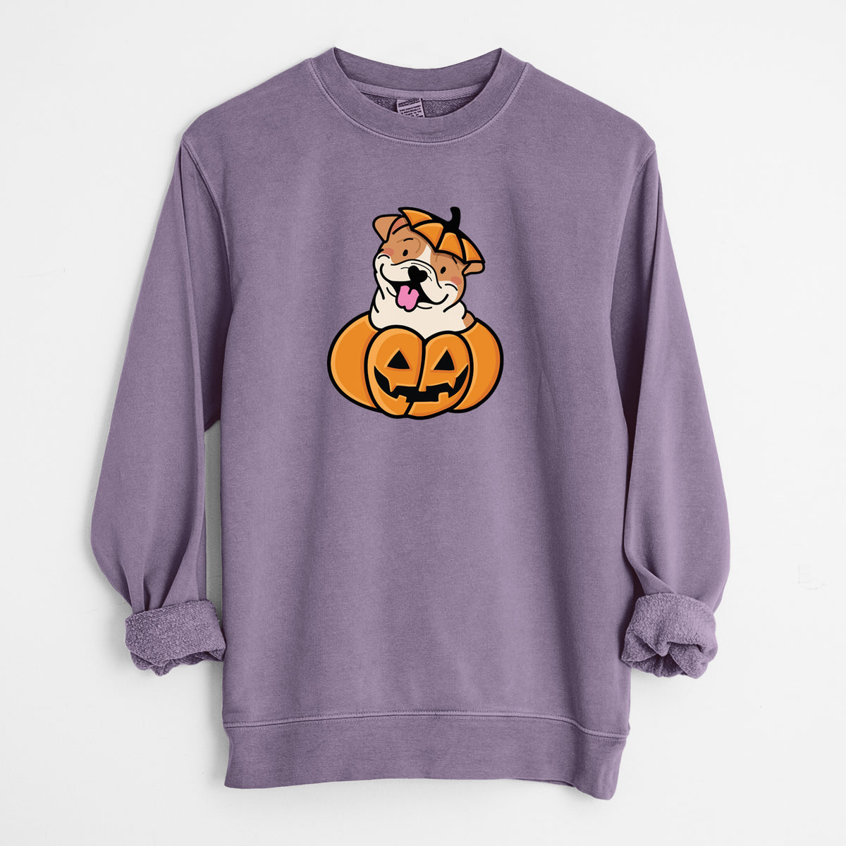 Pumpkin Pup - English Bulldog - Unisex Pigment Dyed Crew Sweatshirt
