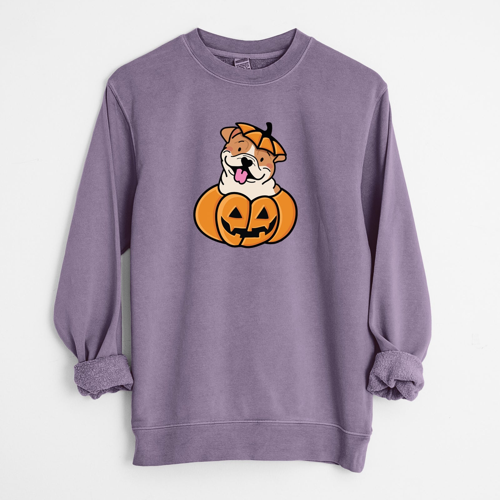 Pumpkin Pup - English Bulldog - Unisex Pigment Dyed Crew Sweatshirt