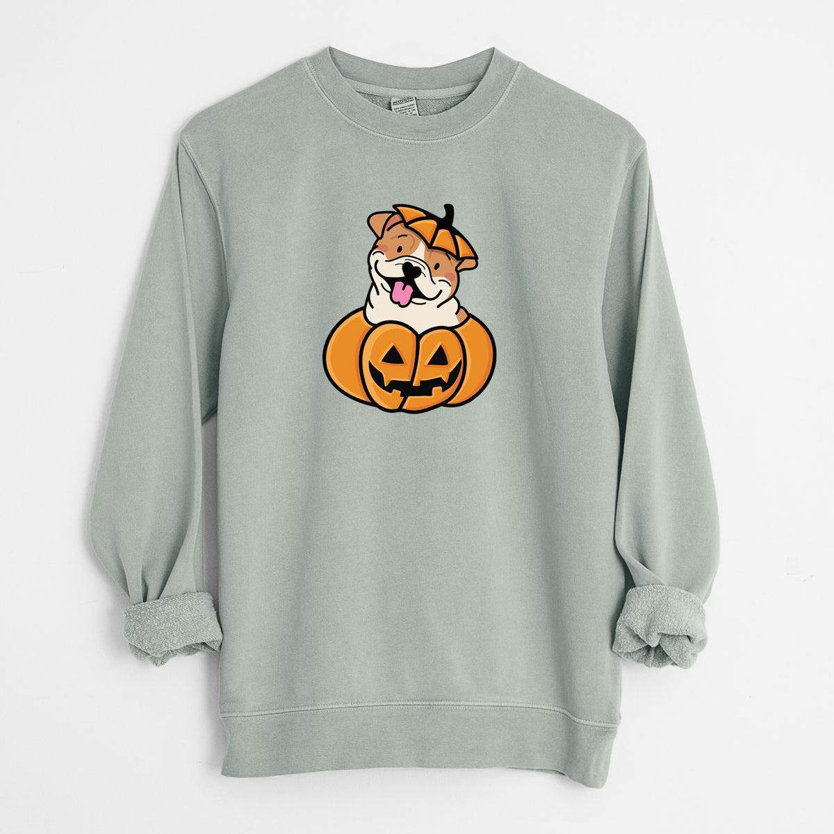 Pumpkin Pup - English Bulldog - Unisex Pigment Dyed Crew Sweatshirt