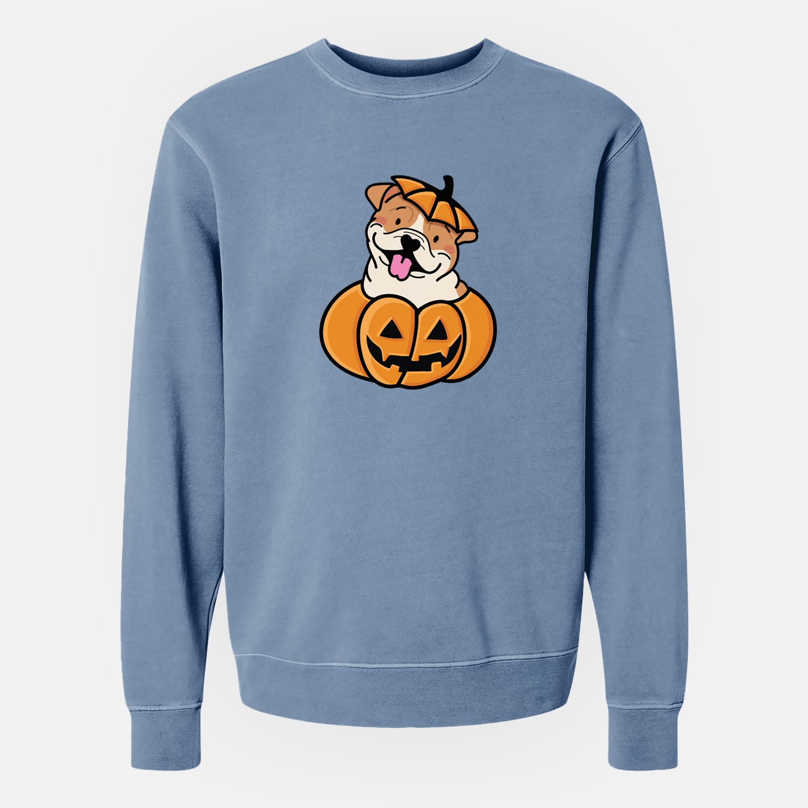 Pumpkin Pup - English Bulldog - Unisex Pigment Dyed Crew Sweatshirt