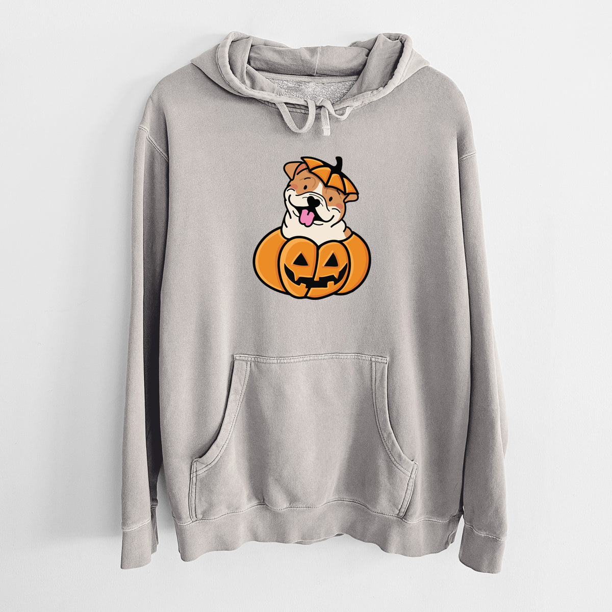 Pumpkin Pup - English Bulldog - Unisex Pigment Dyed Hoodie