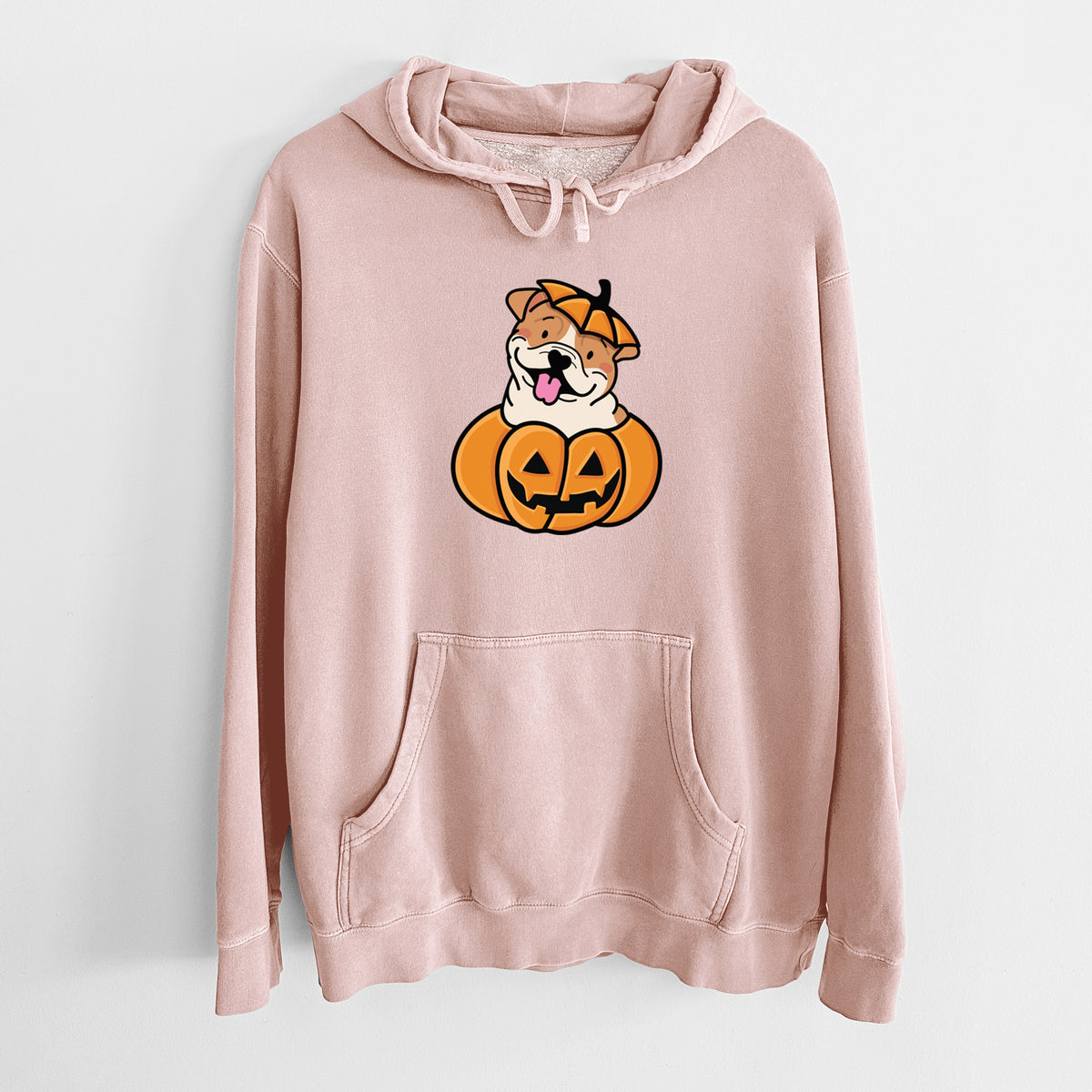 Pumpkin Pup - English Bulldog - Unisex Pigment Dyed Hoodie