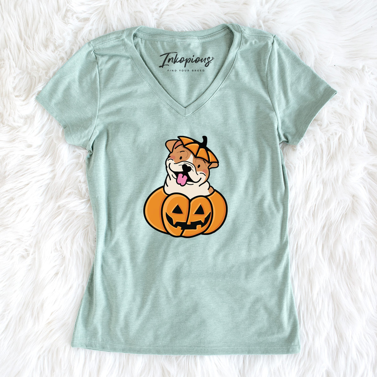 Pumpkin Pup - English Bulldog - Women's Perfect V-neck Shirt