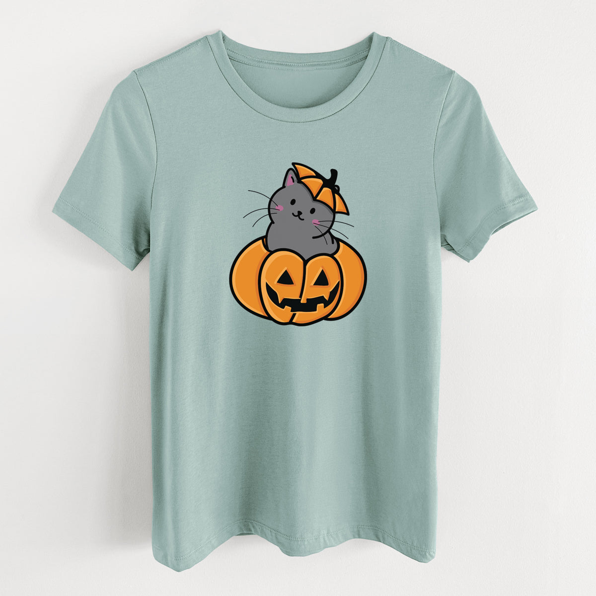 Pumpkin Cat - Black Cat - Women's Lightweight Relaxed Fit 100% Cotton Crewneck
