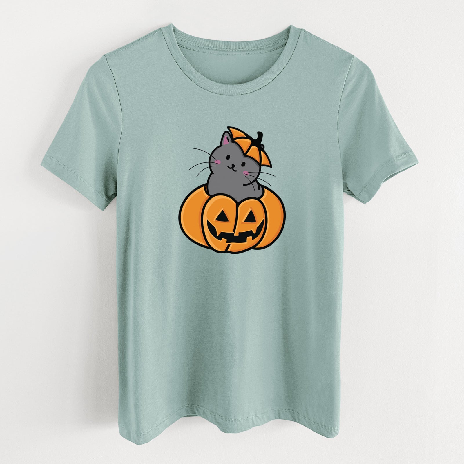 Pumpkin Cat - Black Cat - Women's Lightweight Relaxed Fit 100% Cotton Crewneck