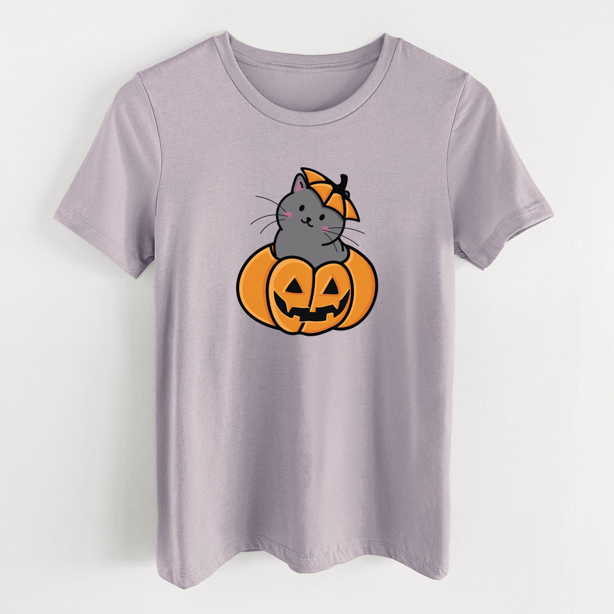 Pumpkin Cat - Black Cat - Women's Lightweight Relaxed Fit 100% Cotton Crewneck