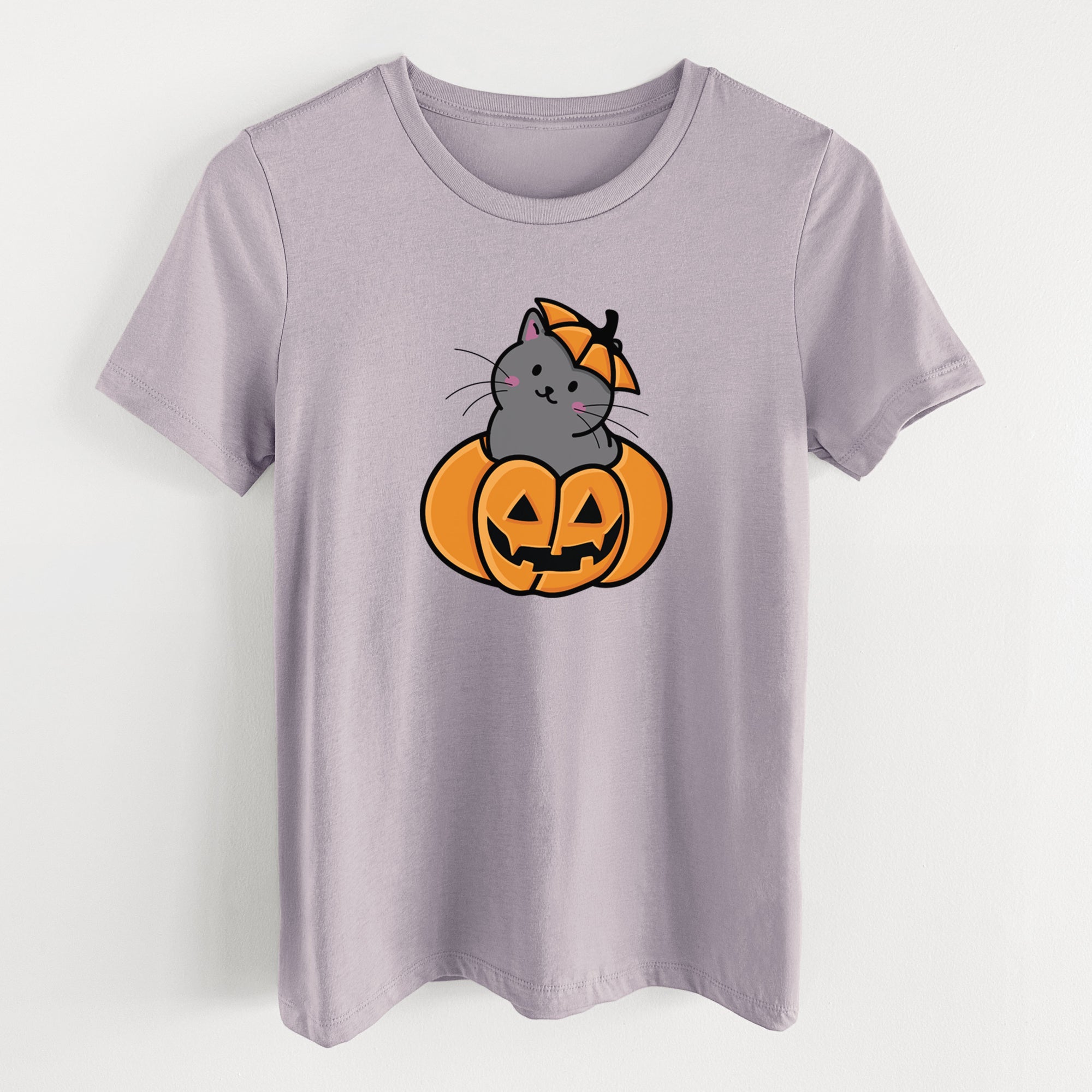 Pumpkin Cat - Black Cat - Women's Lightweight Relaxed Fit 100% Cotton Crewneck