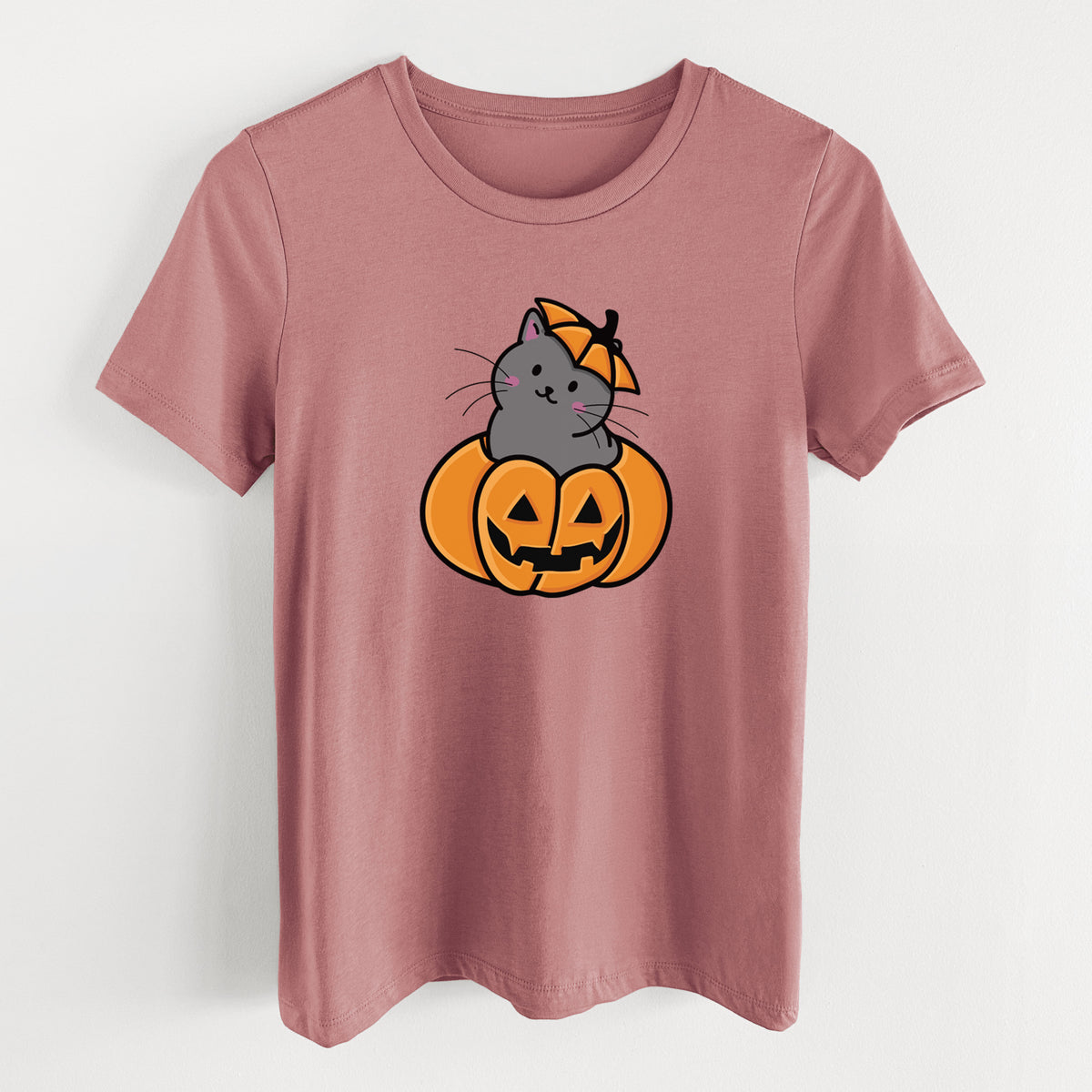 Pumpkin Cat - Black Cat - Women's Lightweight Relaxed Fit 100% Cotton Crewneck