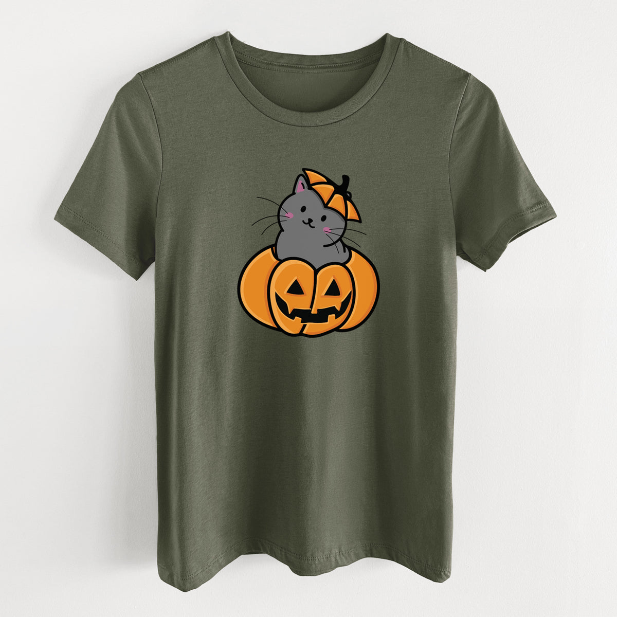Pumpkin Cat - Black Cat - Women's Lightweight Relaxed Fit 100% Cotton Crewneck
