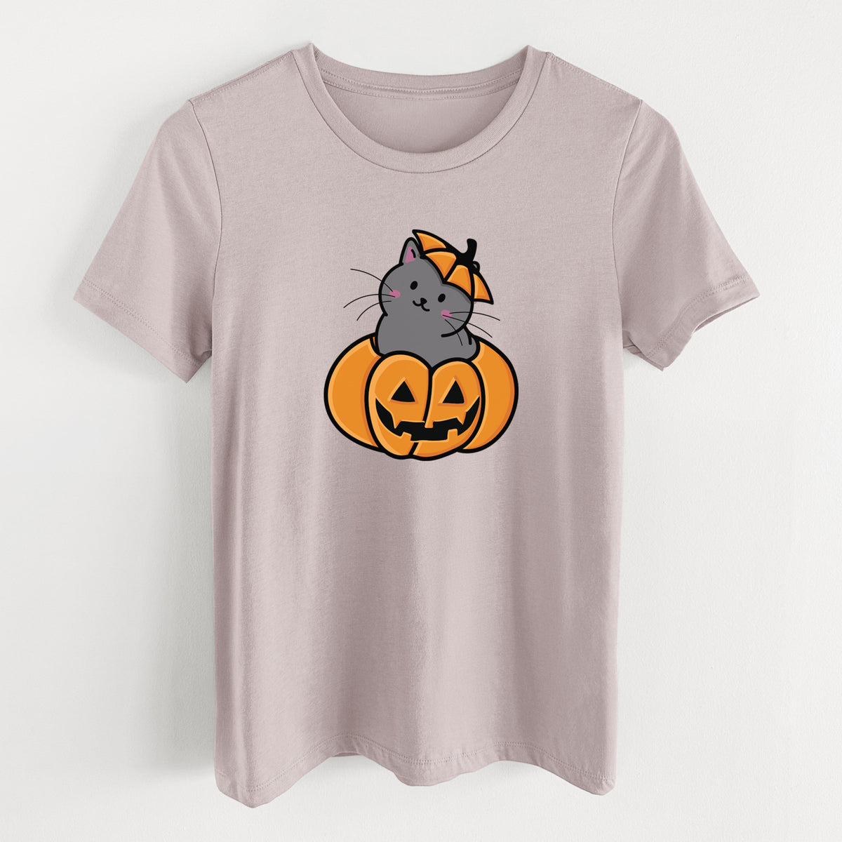 Pumpkin Cat - Black Cat - Women's Lightweight Relaxed Fit 100% Cotton Crewneck