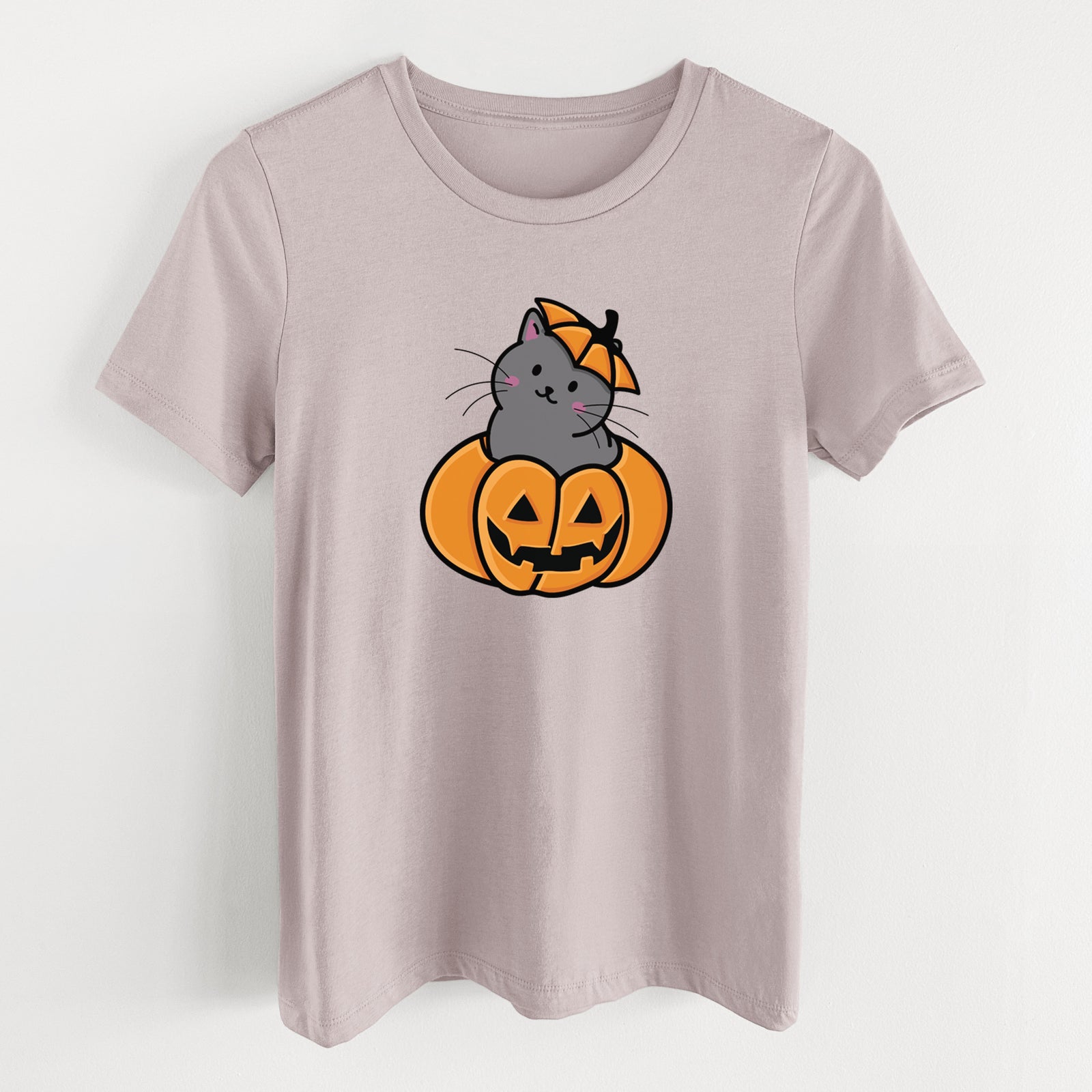 Pumpkin Cat - Black Cat - Women's Lightweight Relaxed Fit 100% Cotton Crewneck
