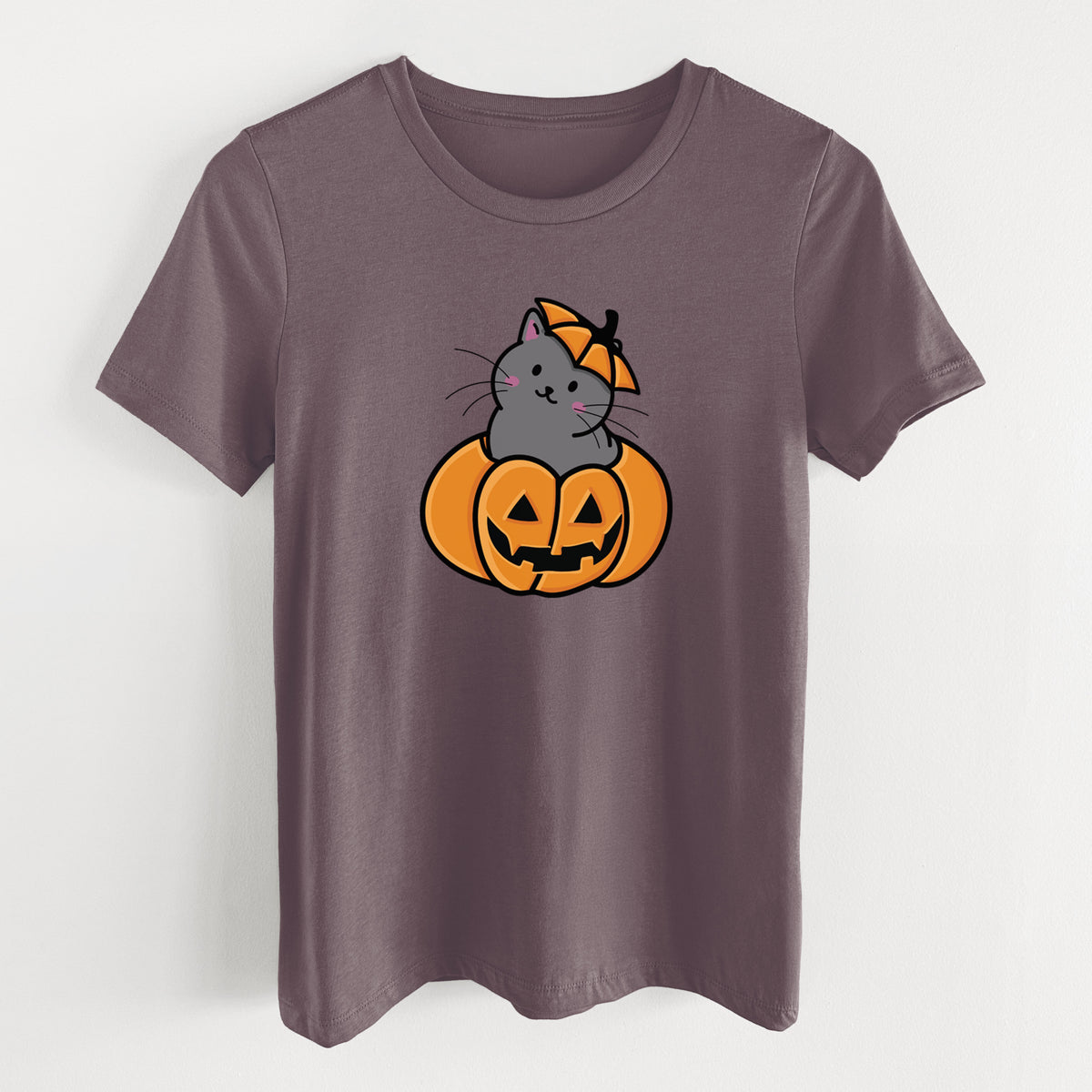 Pumpkin Cat - Black Cat - Women's Lightweight Relaxed Fit 100% Cotton Crewneck