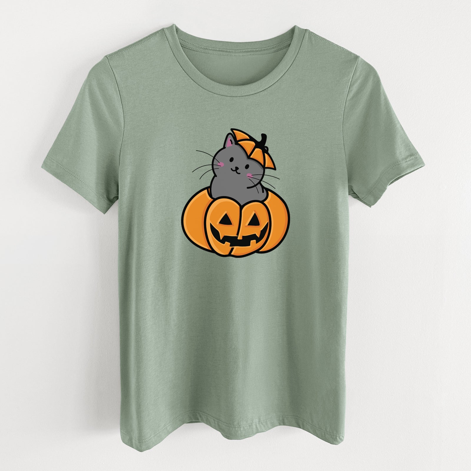Pumpkin Cat - Black Cat - Women's Lightweight Relaxed Fit 100% Cotton Crewneck