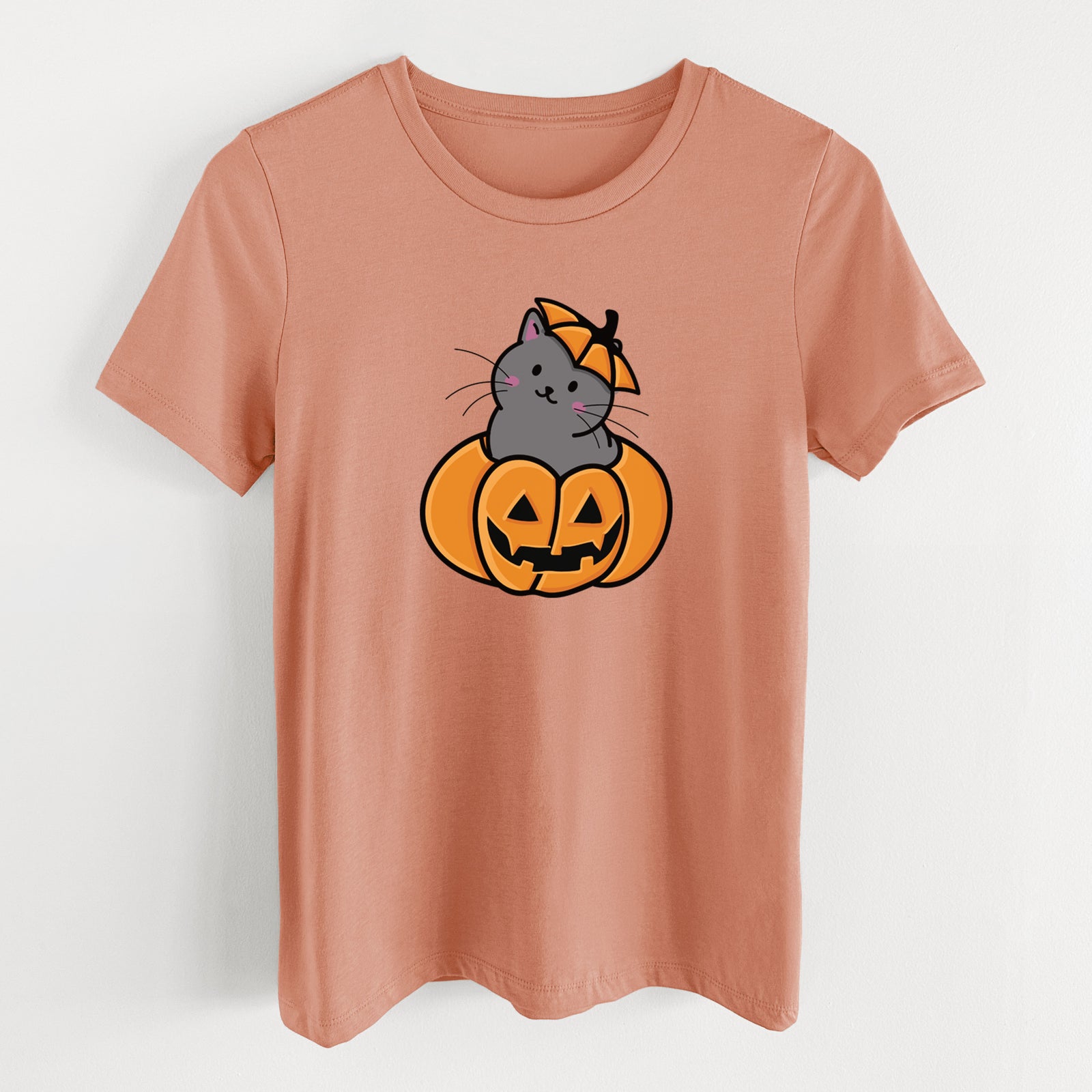 Pumpkin Cat - Black Cat - Women's Lightweight Relaxed Fit 100% Cotton Crewneck