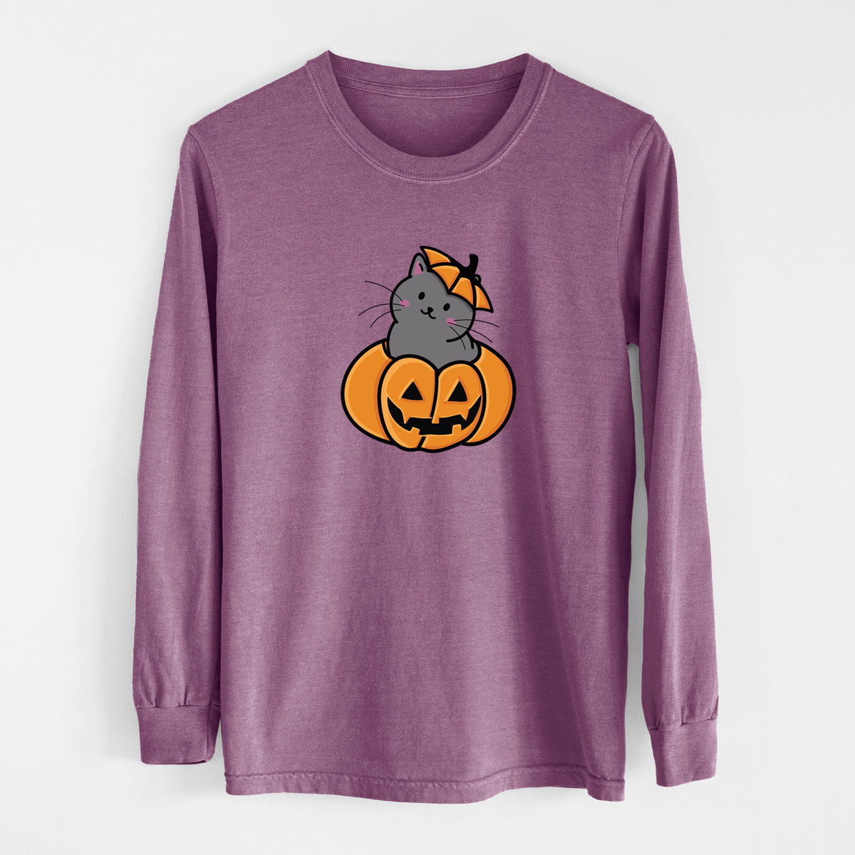 Pumpkin Cat - Black Cat - Heavyweight 100% Cotton Long Sleeve