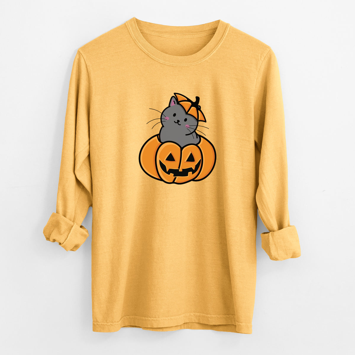 Pumpkin Cat - Black Cat - Heavyweight 100% Cotton Long Sleeve