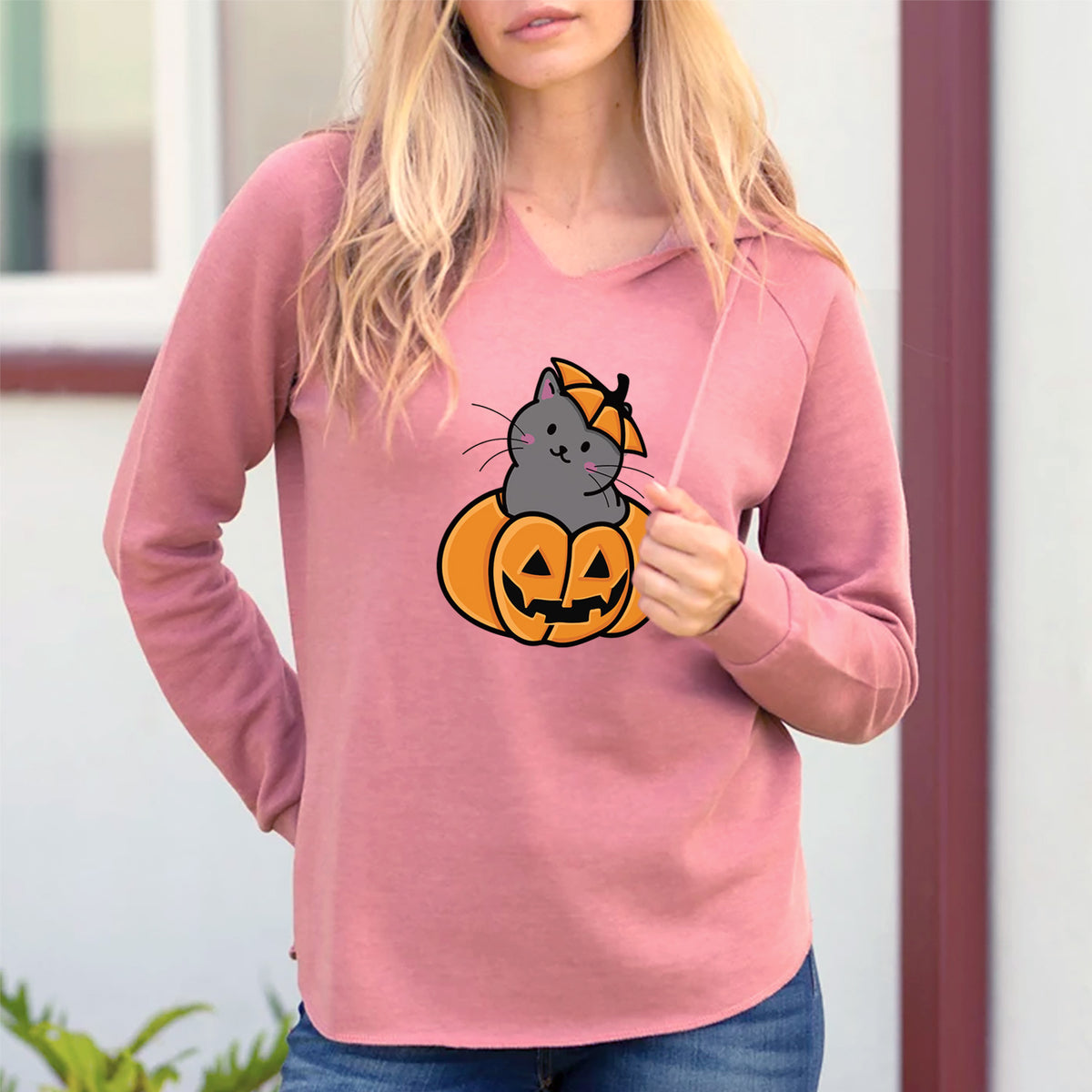 Pumpkin Cat - Black Cat - Cali Wave Hooded Sweatshirt