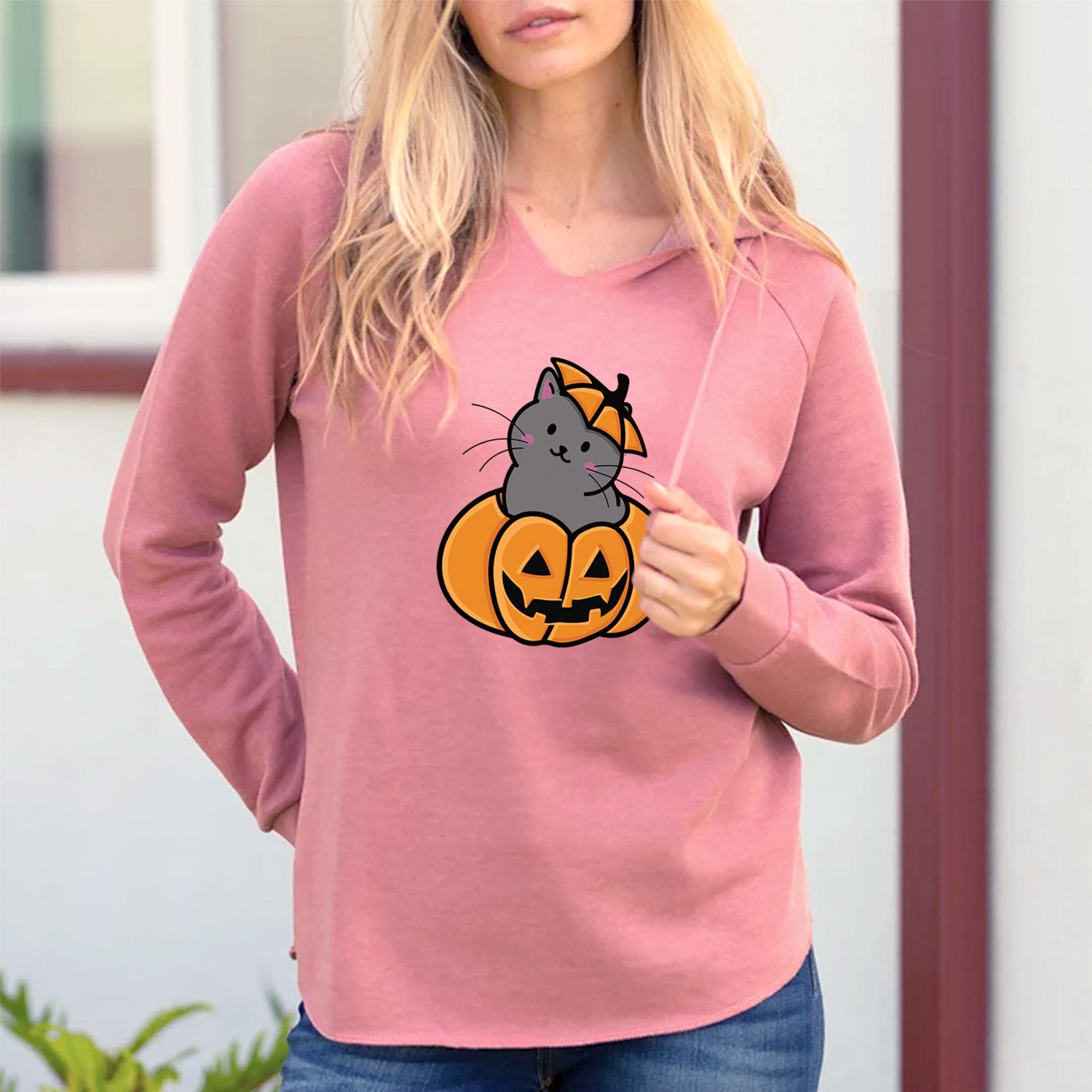 Pumpkin Cat - Black Cat - Cali Wave Hooded Sweatshirt
