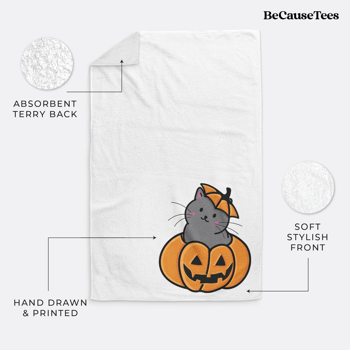 Pumpkin Cat - Black Cat Hand Towel
