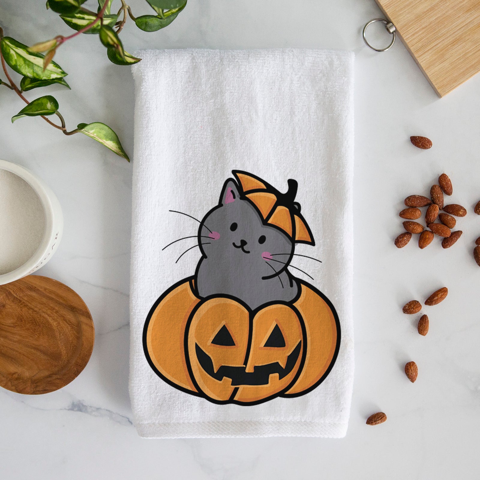 Pumpkin Cat - Black Cat Hand Towel