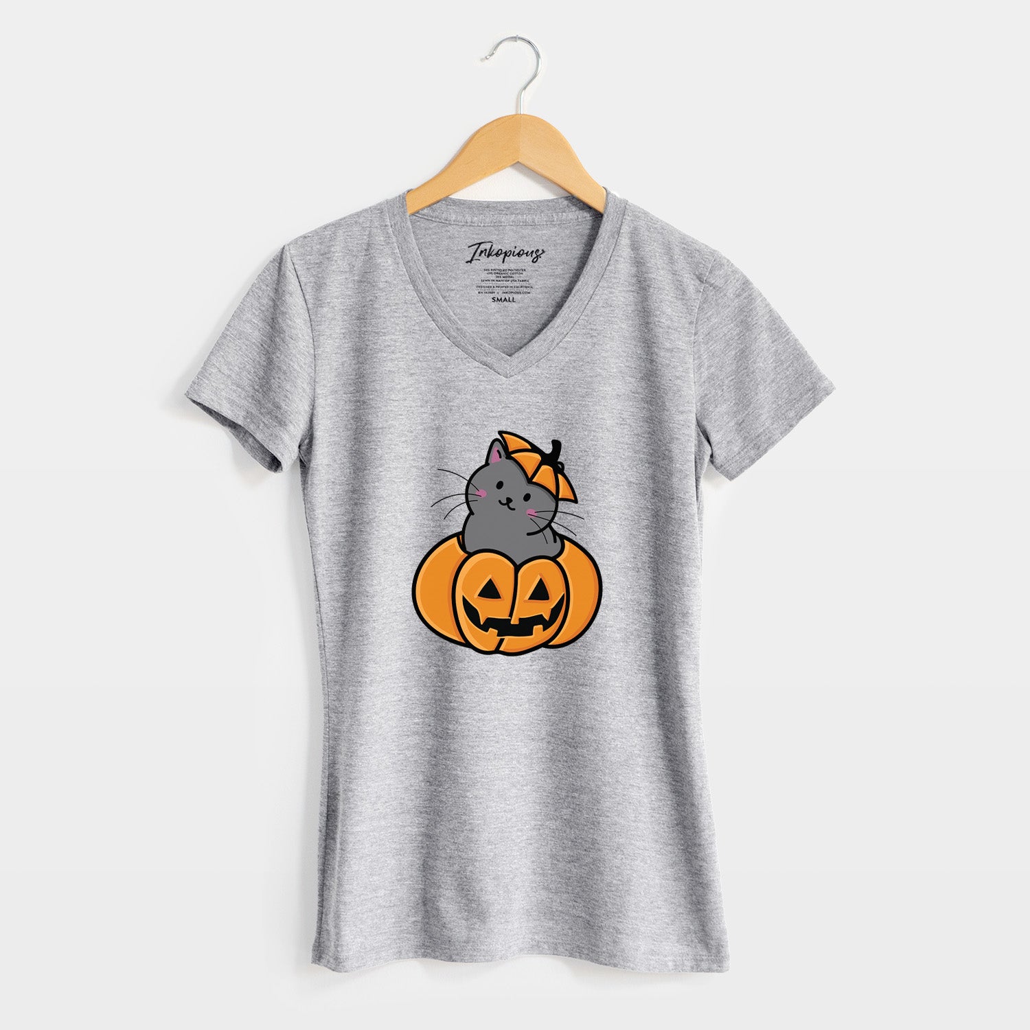 Pumpkin Cat - Black Cat - Women's Perfect V-neck Shirt