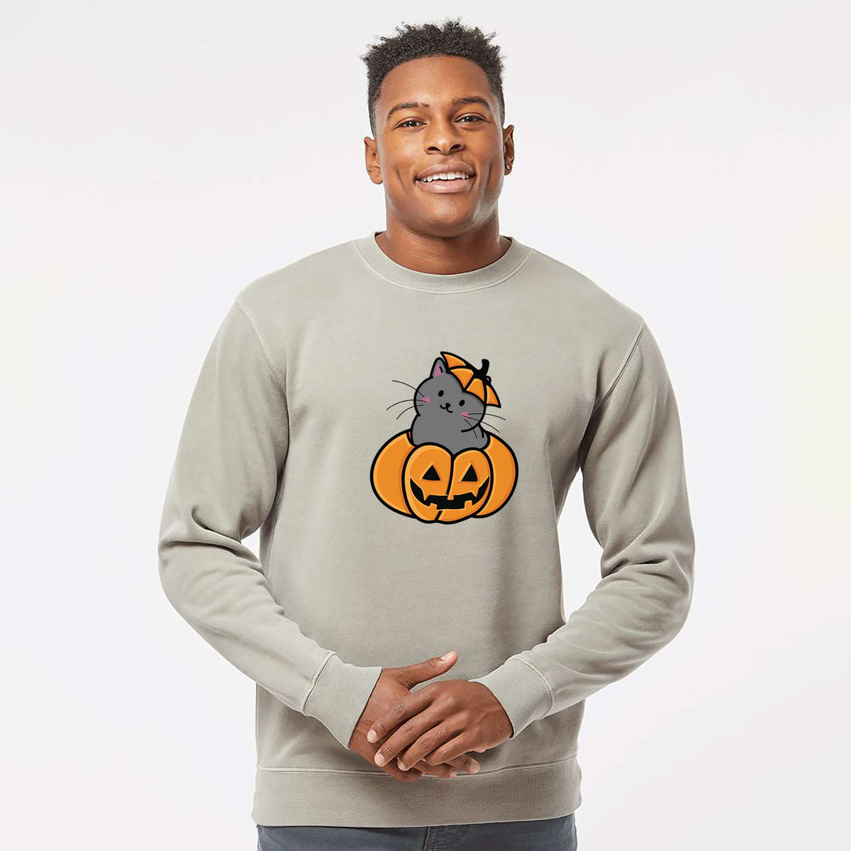 Pumpkin Cat - Black Cat - Unisex Pigment Dyed Crew Sweatshirt