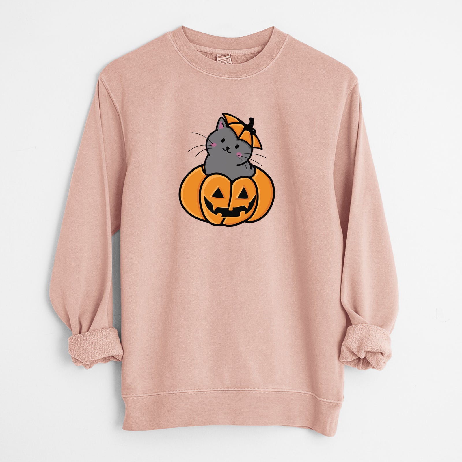 Pumpkin Cat - Black Cat - Unisex Pigment Dyed Crew Sweatshirt